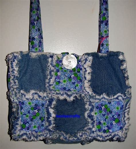 Kenlee Crafts Upcycled Denim And Blue Floral Rag Quilt Tote Online