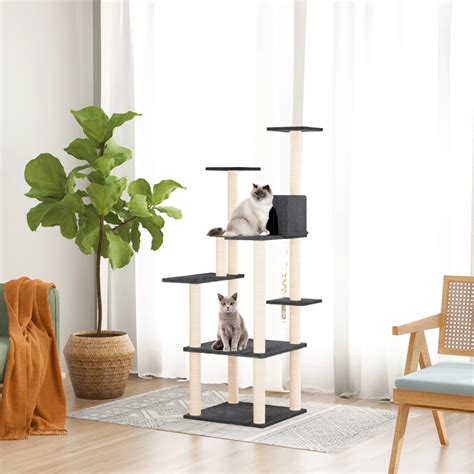 Abb Arbre Chat Avec Griffoirs En Sisal Gris Fonc Cm Qqmora