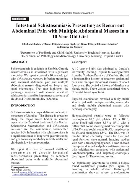 Pdf Intestinal Schistosomiasis Presenting As Recurrent Abdominal Pain With Multiple Abdominal