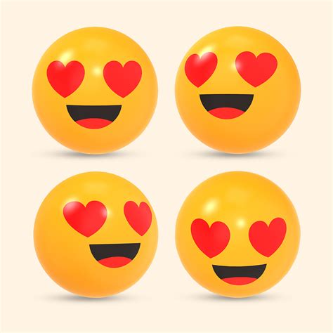 3d Rendered Social Media Smiling Face With Heart Eyes Emoji Reaction Icon With Different View