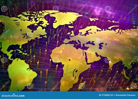 Mapa Mundial Cores Roxas Vibrantes Em Ouro Verde Apresentadas Num