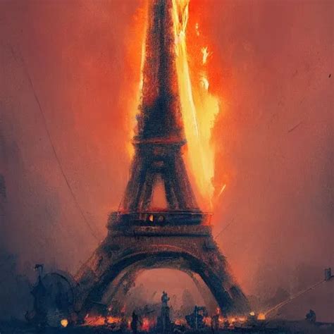 The Eiffel Tower On Fire Flames Burning Art By Greg Stable Diffusion