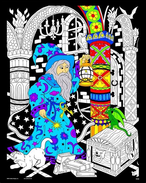 Fuzzy Black Velvet Wizard Lantern Coloring Poster - 16x20 Inches Size