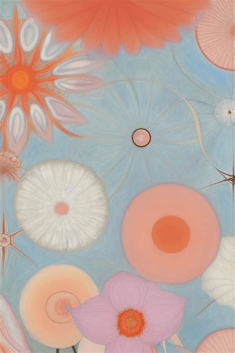 Hilma Af Klint Large Realistic Flowers Pastel Peach And Blue · Creative