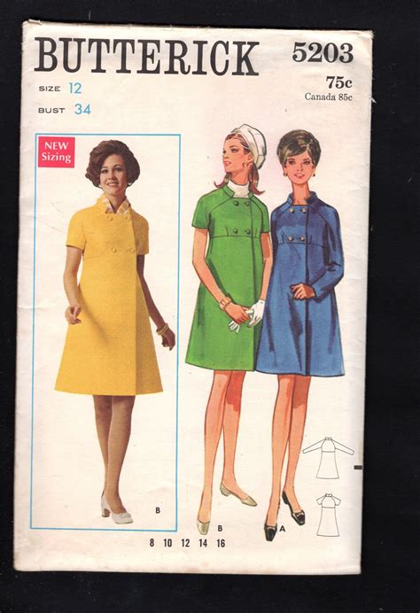 Mod 60 S Butterick 5203 Double Breasted Empire Waist Coat Dress W Stand