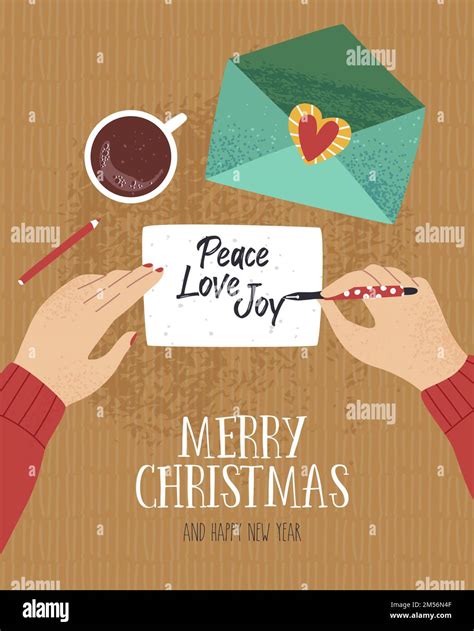 Merry Christmas Greeting Card Design Of Hand Drawn Cartoon Illustration