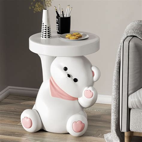 Cute Bear Side Table Resin Yellow White Apollobox