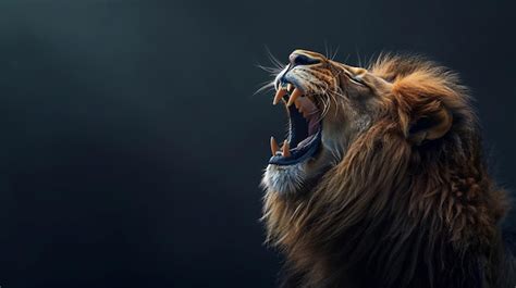 The Majestic Lion Roars With His Mouth Wide Open Premium AI Generated