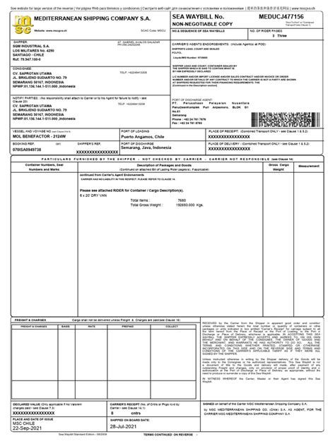 BL MEDUCJ477156 Sea Waybill | PDF | Cargo | Bill Of Lading