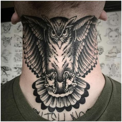 22 Amazing Owl Neck Tattoos For 2024