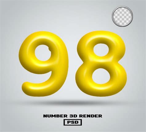 Premium Psd 3d Render Number 98 Yellow Glossy Color