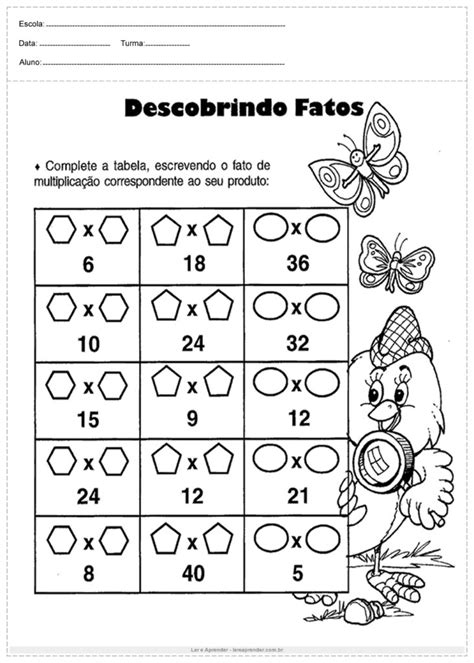 Atividade de matemática do 3º ano Para Imprimir Ler e Aprender