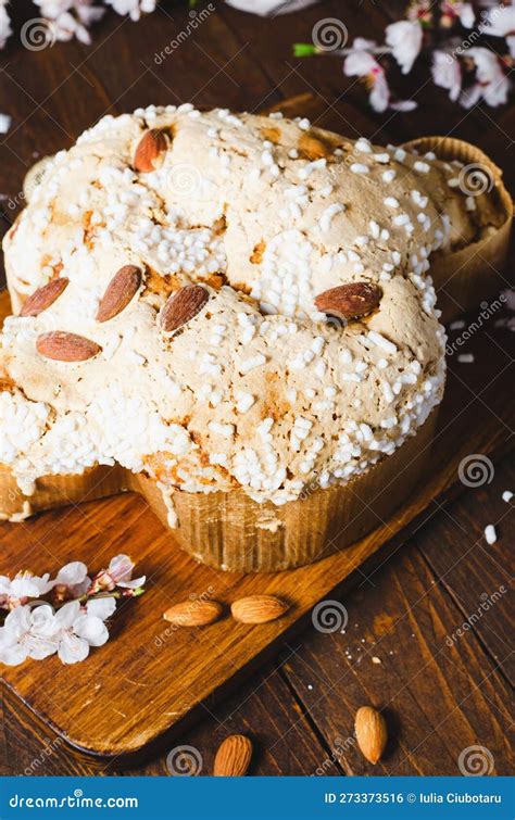 Colomba Italian Easter Dove Cake On Wooden Background Stock Photo