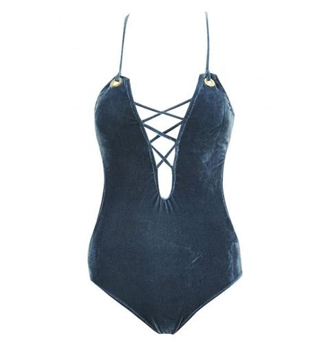 Women Criss Cross One Piece Velvet Swimsuit Bodysuit Sexy Monokini Padded Swimwear L C417az785ah