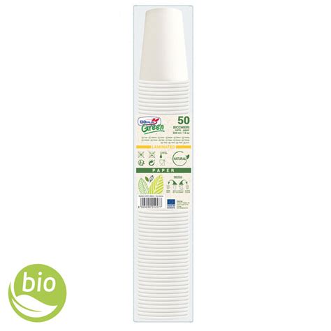 DOPLA GREEN Bicchieri In Carta Bianchi Monouso Biodegradabile 350ml