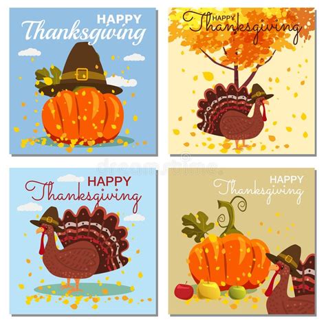 Happy Thanksgiving Celebration With Cartoon Turkey And Autumn Leaves