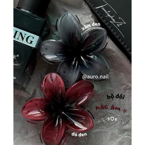 HÀNG CÓ SẴN Kẹp hoa sứ đen xám đỏ đậm hot trend kep hoa su do Shopee Việt Nam