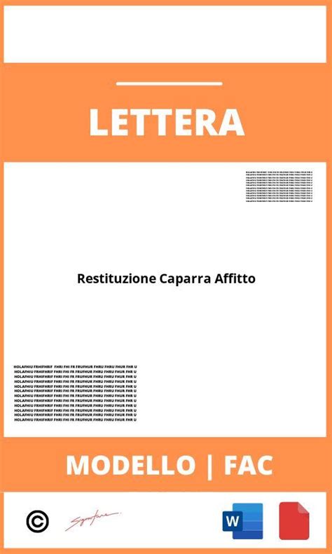 Fac Simile Lettera Restituzione Caparra Affitto