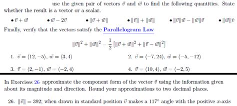 Solved Use The Given Pair Of Vectors V And W To Find The Chegg