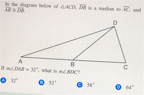 Solved In The Diagram Below Of ACD Overline DB Is A Median To Overline