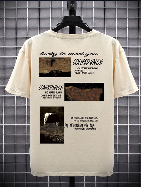 Men Picture And Slogan Graphic Drop Shoulder Tee Trendy Shirt Designs