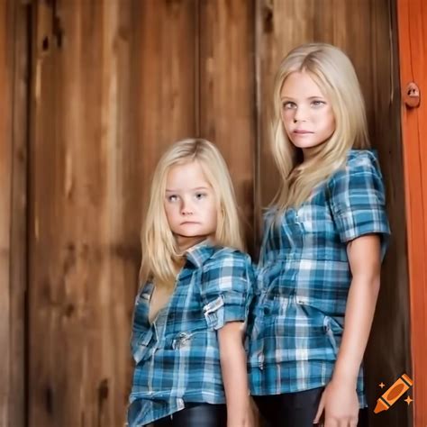 Blonde Twins In Country Plaid Shirts Peeping Through Barn Door On Craiyon