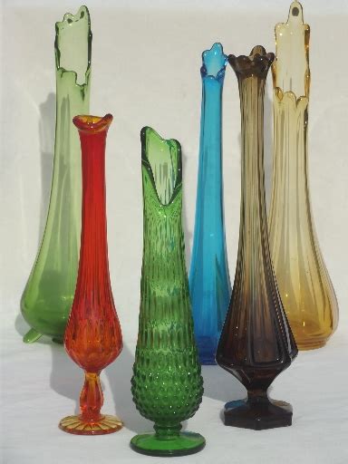 Mid Century Modern Vintage Art Glass Vase Lot Tall Vases In Retro Colors