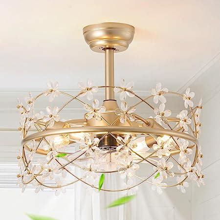 Modern Fandelier Ceiling Fan with Light and Remote, 42”Gold Retractable ...