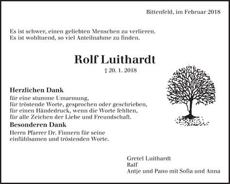 Traueranzeigen Von Rolf Luithardt Zvw Trauer