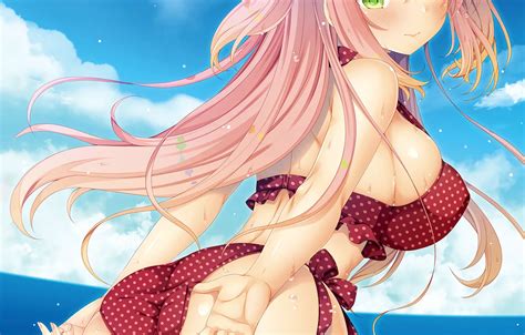 Wallpaper Girl Sexy Ass Cleavage Pink Hair Long Hair Sea Boobs For Mobile And Desktop
