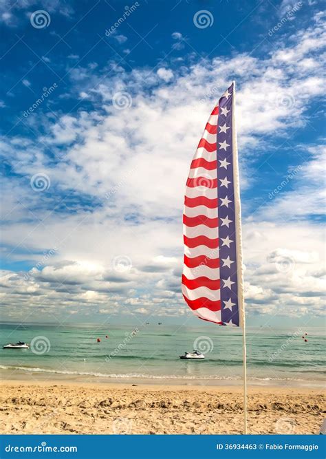 Tropical Beach And Flag Of USA Stock Photos - Image: 36934463