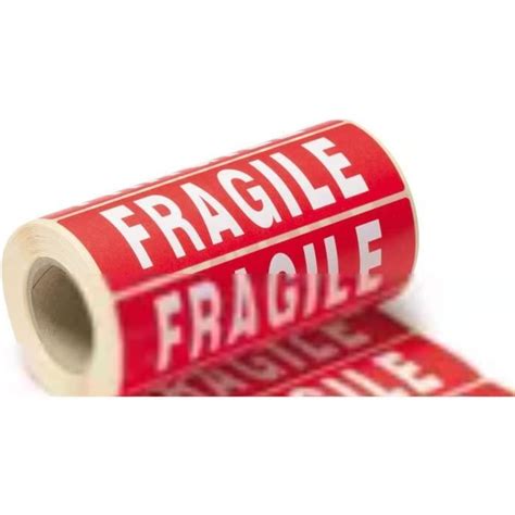 Etiquette Autocollante Fragile Taille XL 50 X 120 Mm Fond Rouge Texte