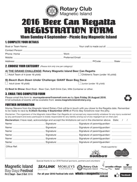 Fillable Online Beer Can Regatta Magnetic Island Registration Form