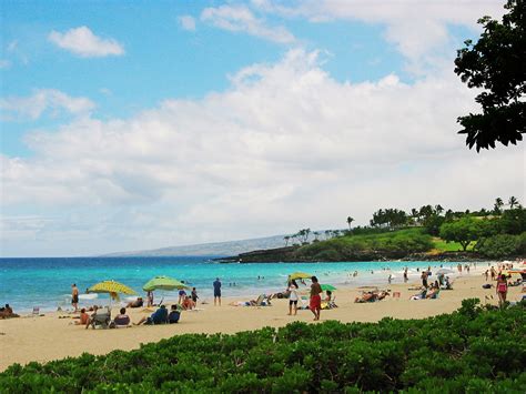 A view of Hapuna beach with blue sky on the Big Island of Hawaii