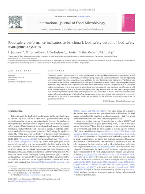 Pdf Food Safety Performance Indicators To Benchmark Food Safety