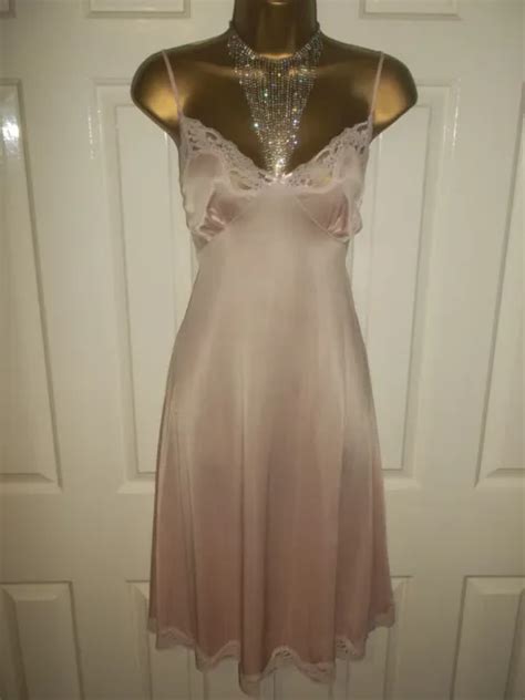 Vintage St Michael Silky Pink Nylon Lacy Full Slip Dress Petticoat Uk