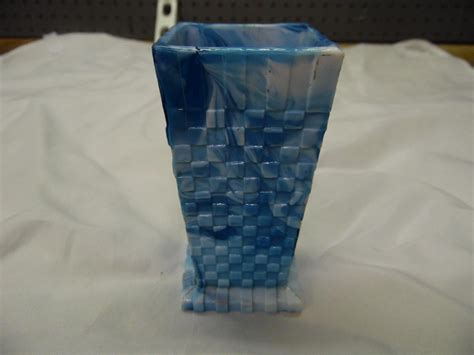 Antique Sowerby Square Blue Slag Glass Spill Vase Basket Weave Rare In Blue 1956815244