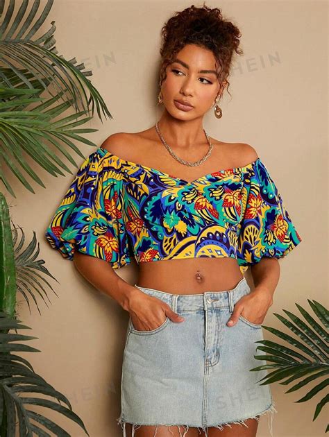 Shein Trvlchic Women S Summer Holiday Floral Printed Off The Shoulder