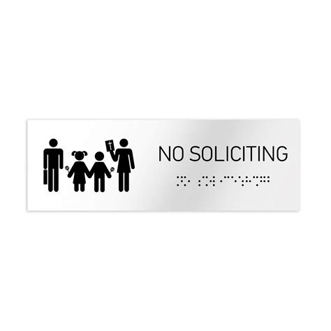 No Soliciting Sign White Acrylic Sign With Braille Bsign