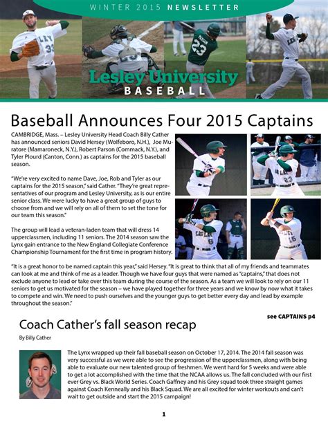 2015 Baseball Newsletter By Lesleyathletics Issuu