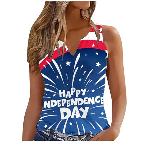 Jsaierl 4th Of July Tank Tops For Women Casual Patriotic Usa Flag