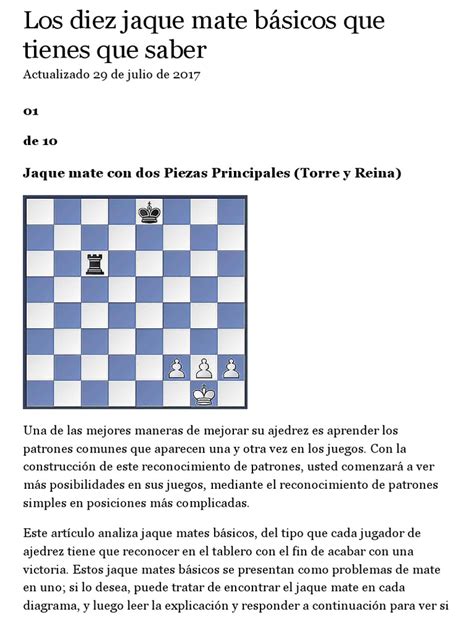 Jaque Mate Básicos Del Ajedrez Con Torre Y Reina Ajedrez Juegos