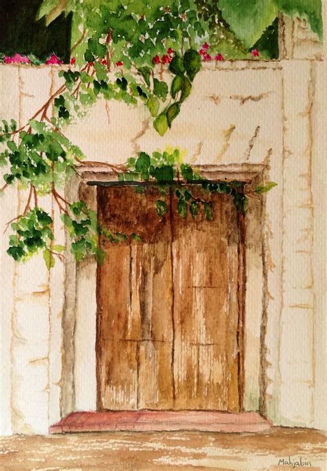 Watercolor Old Door Watercolor Painting Art