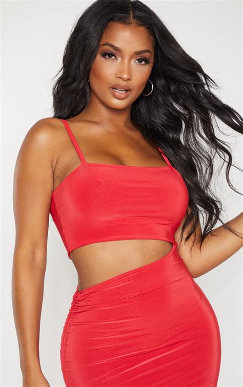 Shape Red Slinky Ruched Bodycon Dress Prettylittlething Usa