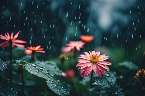 Premium Ai Image Flowers In The Rain Hd Wallpaper