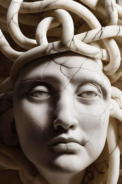 Premium Ai Image Portrait Of Cyborg Medusa Close Up Carved In Marble