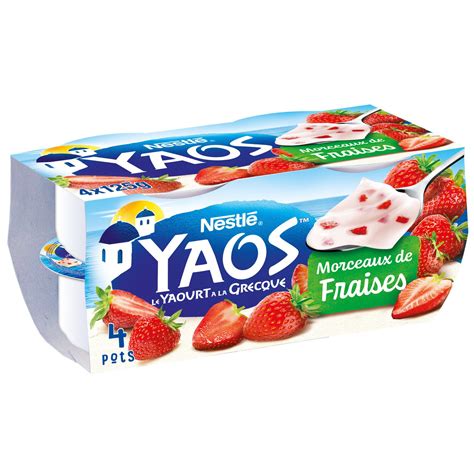 Yaourt à la grecque nature avec morceaux de fraise YAOS les 4 pots de