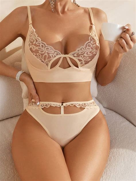 Shein Classic Sexy Contrast Lace Cut Out Underwire Lingerie Set Shein Usa