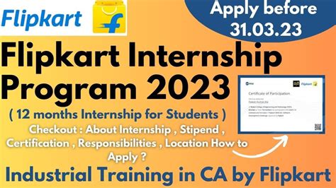 Flipkart Internship Months Free Industrial Training Stipend