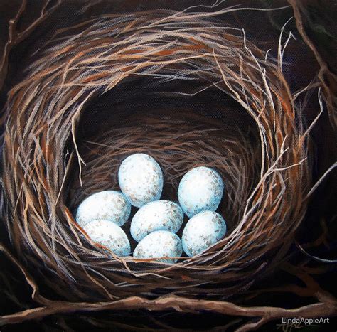 Bird Nest Realistic Animal Art Oil Painting By Lindaappleart Redbubble